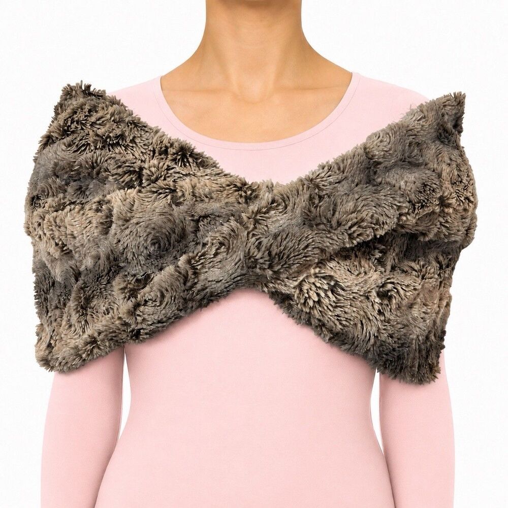 Peace & Pearls Faux Fur Infinity Scary Shoulder Wrap Gray Brown One Size